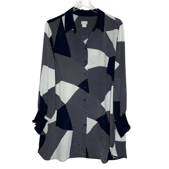 Chicos 18 Womens Patchwork Crepe Tunic Top Lightweight Crepe Fabric Geometric - Picture 1 of 11